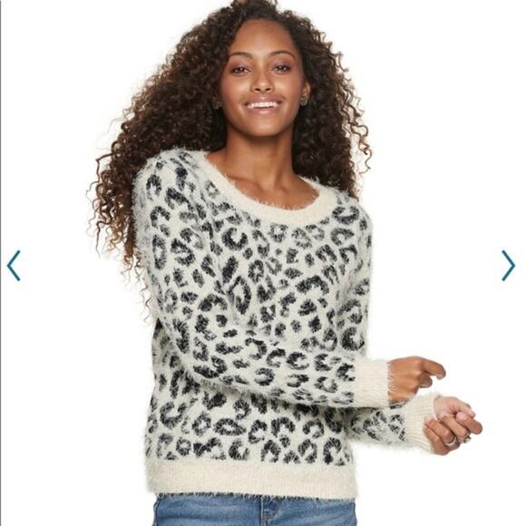 Mudd Fuzzy Animal Print Sweater Leopard Soft Cozy Sz 1X - Picture 1 of 8